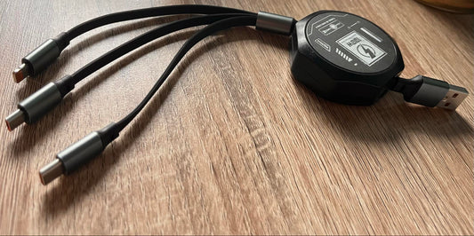 Cùble USB rétractable 3-en-1 - 100W charge & données
