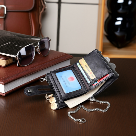 Portefeuille en cuir RFID avec compartiments cartes et billets