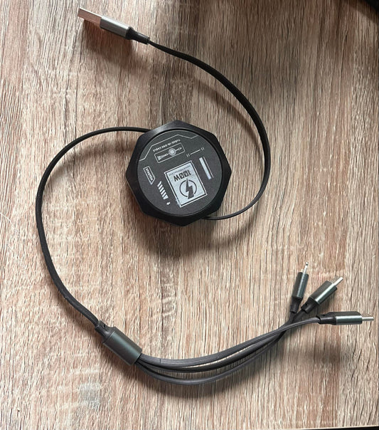 Câble USB rétractable 3-en-1 - 100W charge & données
