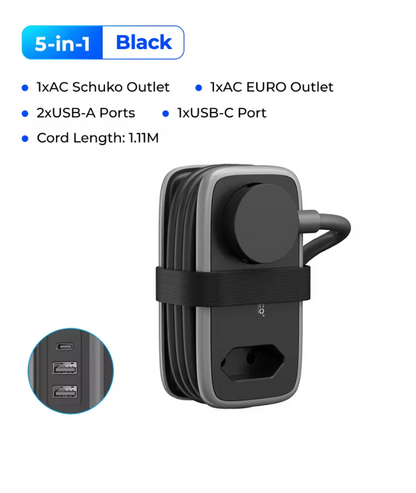 Multiprise de Voyage ORICO 5-en-1 avec 2 Prises et 3 Ports USB