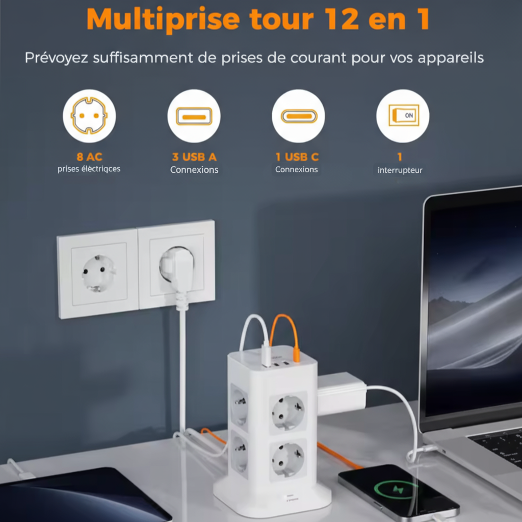 Accessoire LHEXOR TESSAN 12-en-1, solution de charge multiple et rangement pratique des câbles.