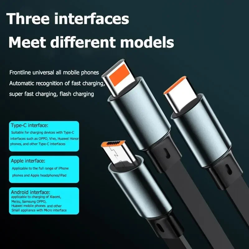 Câble USB rétractable 3-en-1 - 100W charge & données