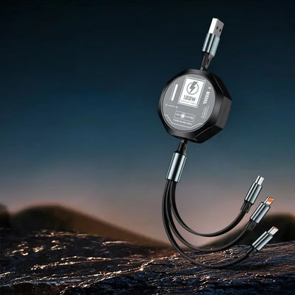 Câble USB rétractable 3-en-1 - 100W charge & données