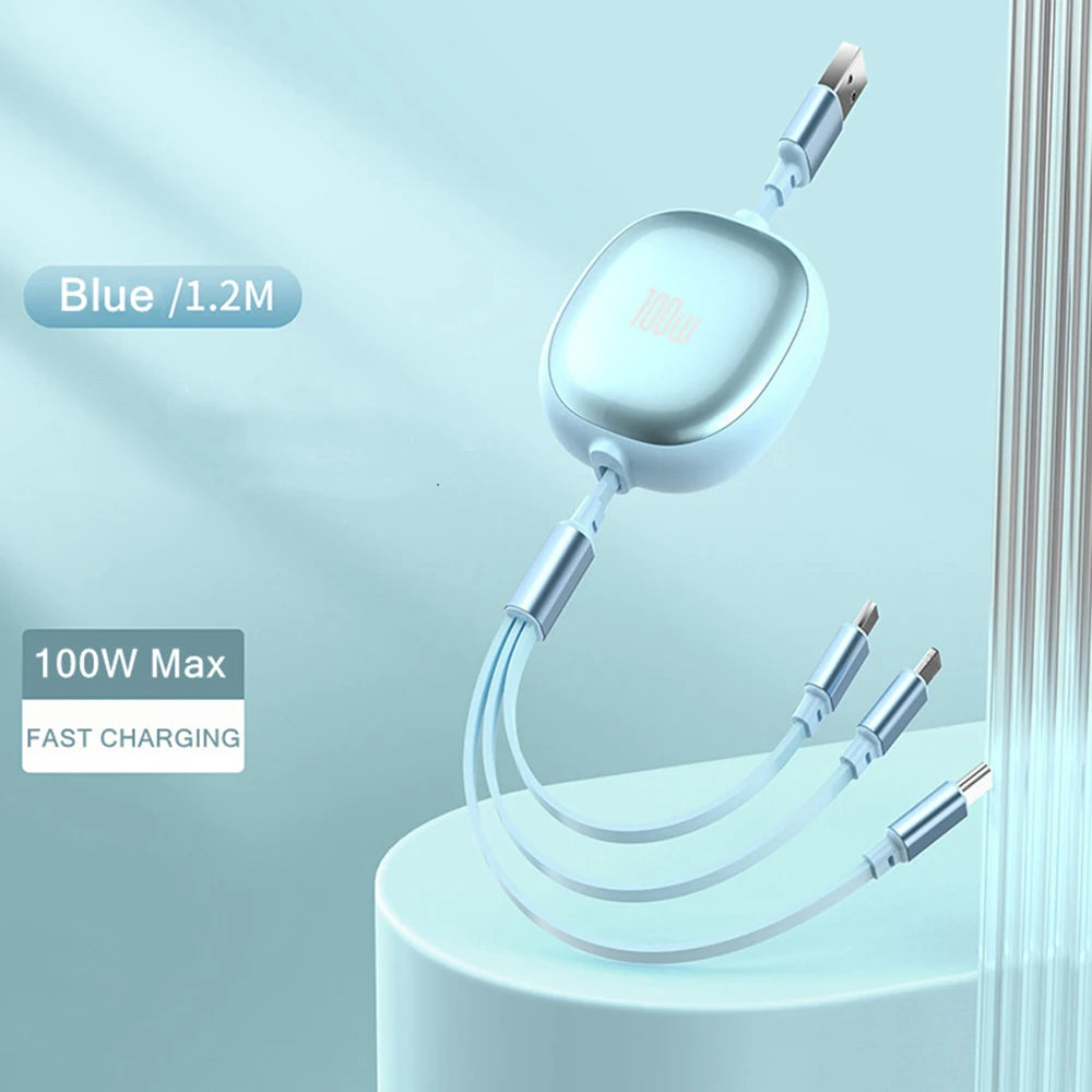Câble rétractable 3-en-1 - Charge rapide 100W et données