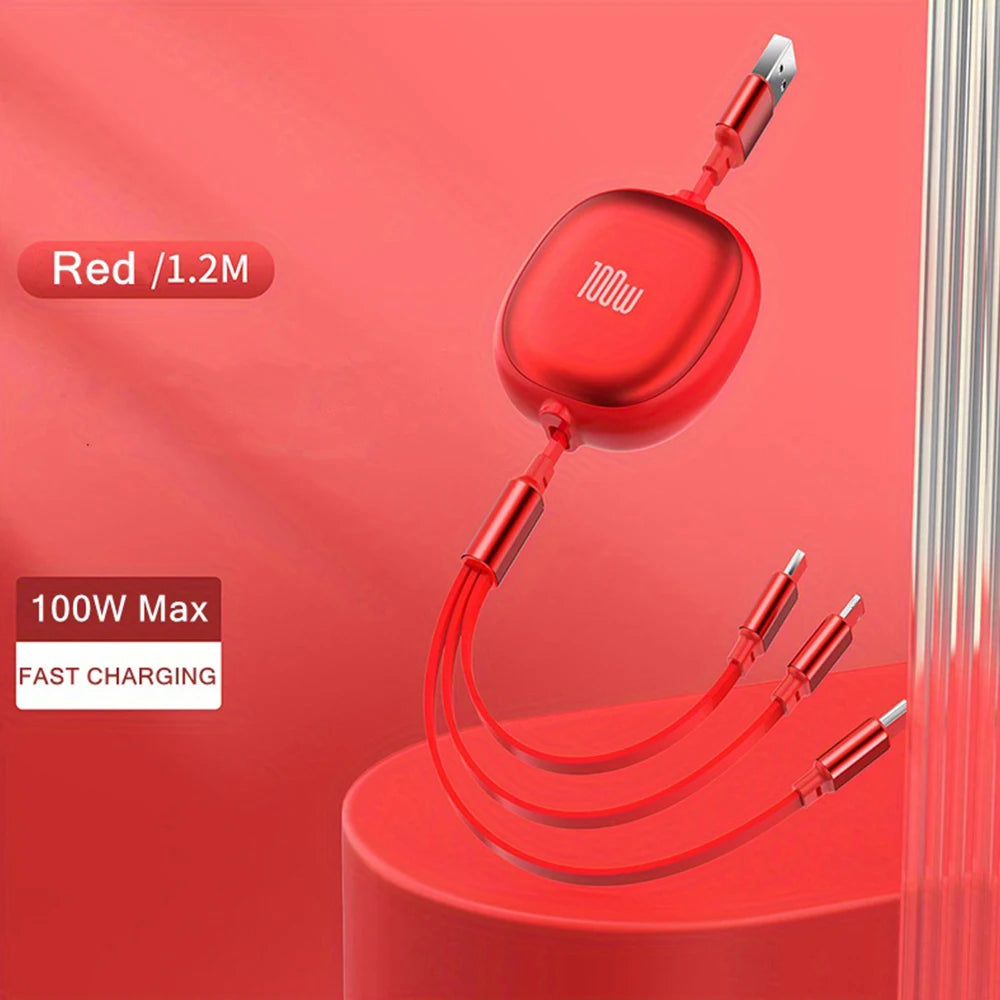 Câble rétractable 3-en-1 - Charge rapide 100W et données
