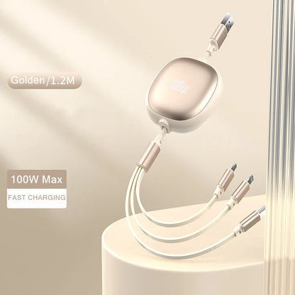 Câble rétractable 3-en-1 - Charge rapide 100W et données