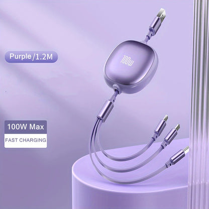 Câble rétractable 3-en-1 - Charge rapide 100W et données