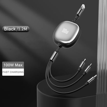 Câble rétractable 3-en-1 - Charge rapide 100W et données