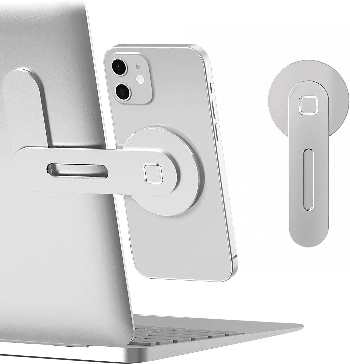 Support magnétique pour téléphone à fixer sur ordinateur portable argenté