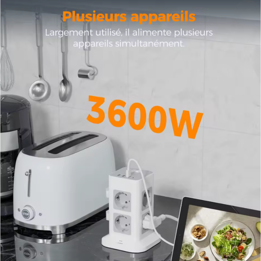 Tour multiprise TESSAN avec 8 prises et ports USB pour recharger plusieurs appareils à la fois