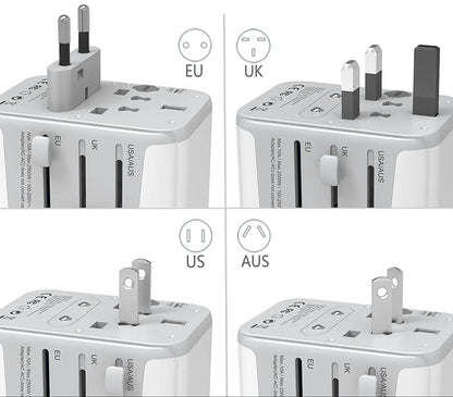 Adaptateur universel avec 4 embouts internationaux, compatible dans plus de 150 pays
