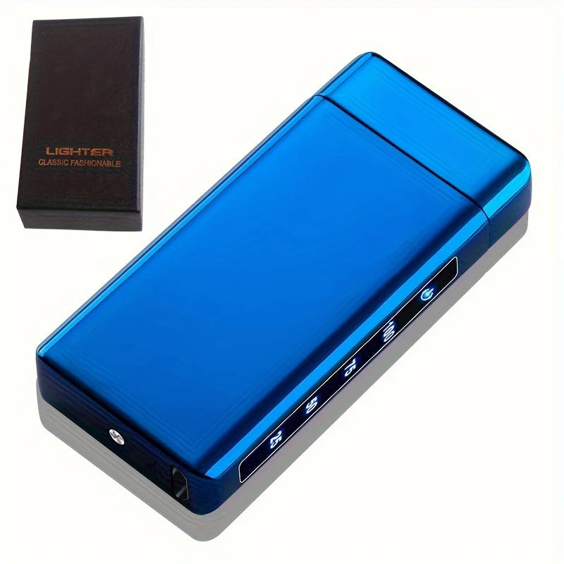 Briquet électrique USB rechargeable sans gaz - allumage instantané - bleu avec boite cadeau
