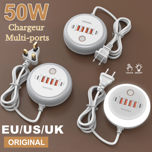 Hub de charge 6 en 1 compact pour maison, bureau et voyage