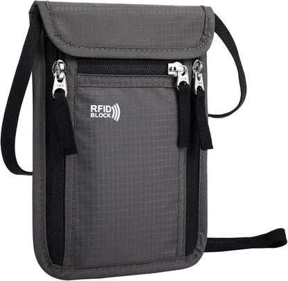 Pochette de voyage RFID pour passeports et billets d’avion gris