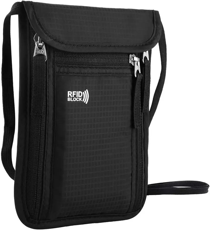 Pochette de voyage RFID pour passeports et billets d’avion noir