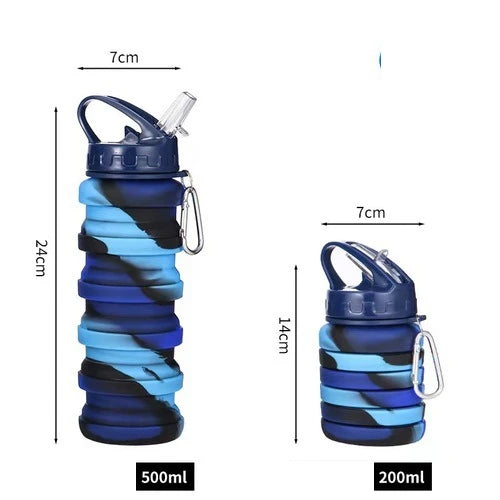 gourde pliante en silicone bleu