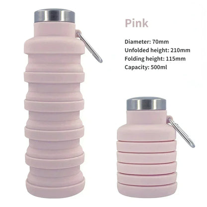 gourde pliante en silicone rose