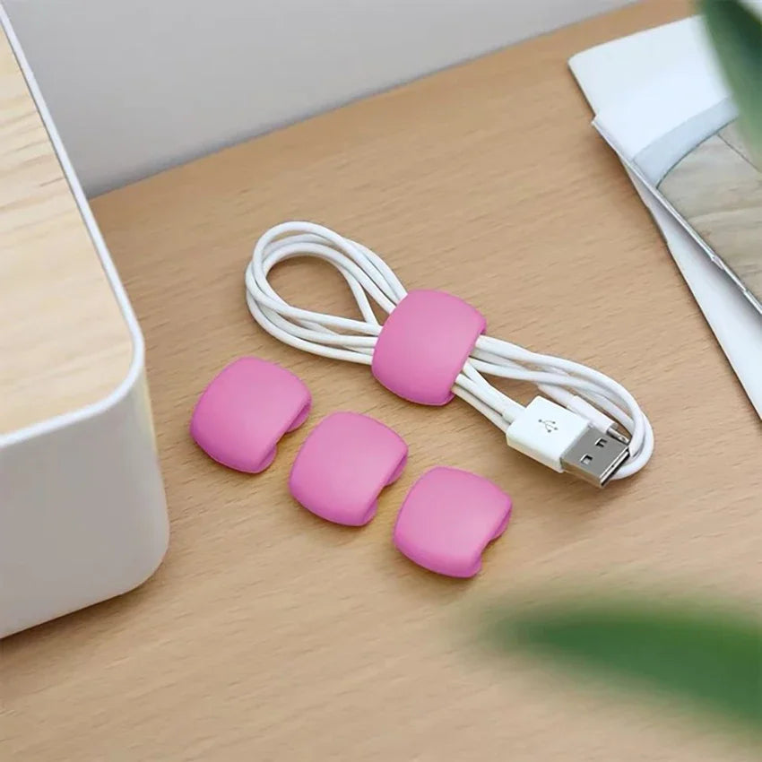 Ensemble d'organiseurs de câbles pour bureau ou voyage rose