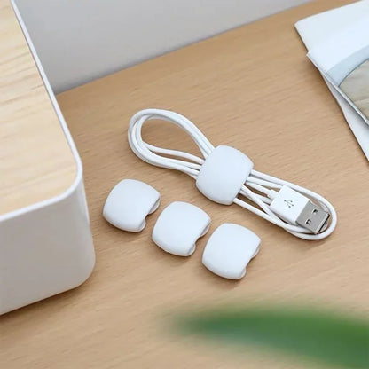 Ensemble d'organiseurs de câbles pour bureau ou voyage blanc