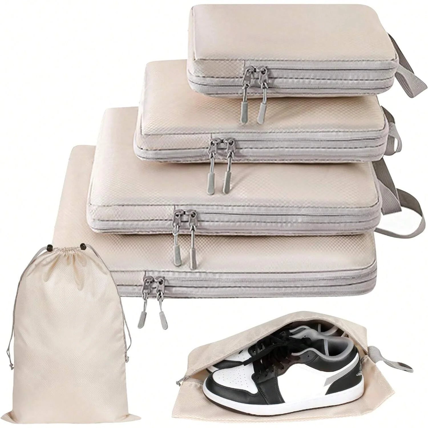 nsemble de 6 organiseurs de valise en tissu compressible beige