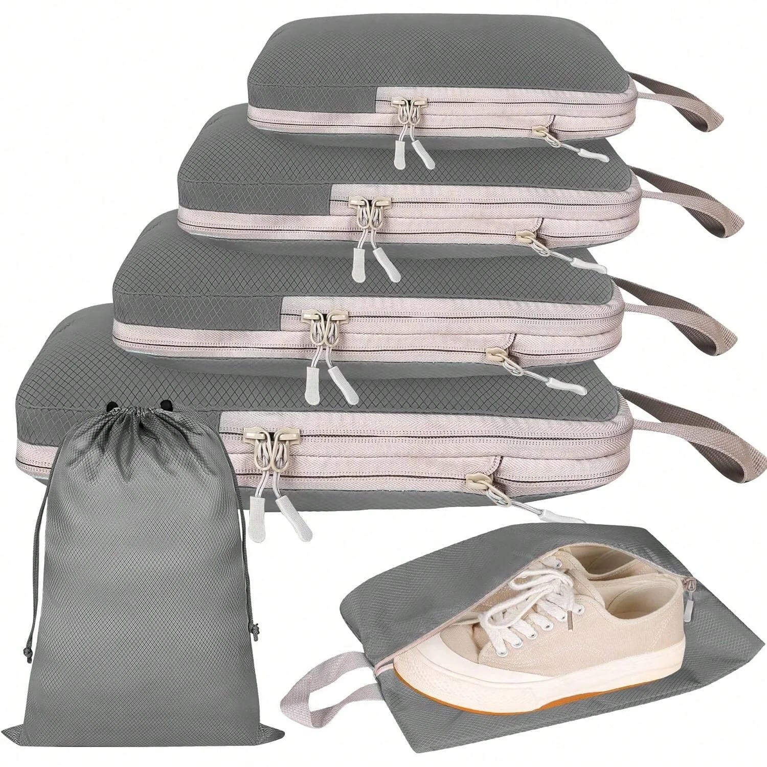 nsemble de 6 organiseurs de valise en tissu compressible gris