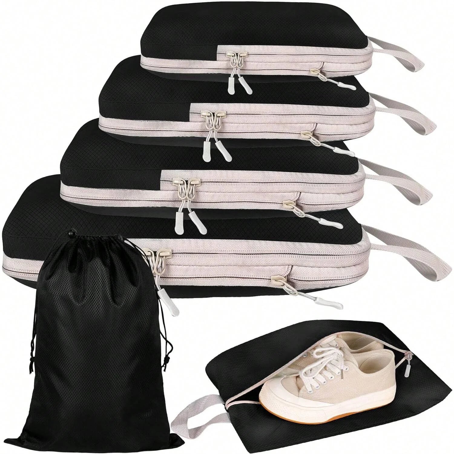 nsemble de 6 organiseurs de valise en tissu compressible noir