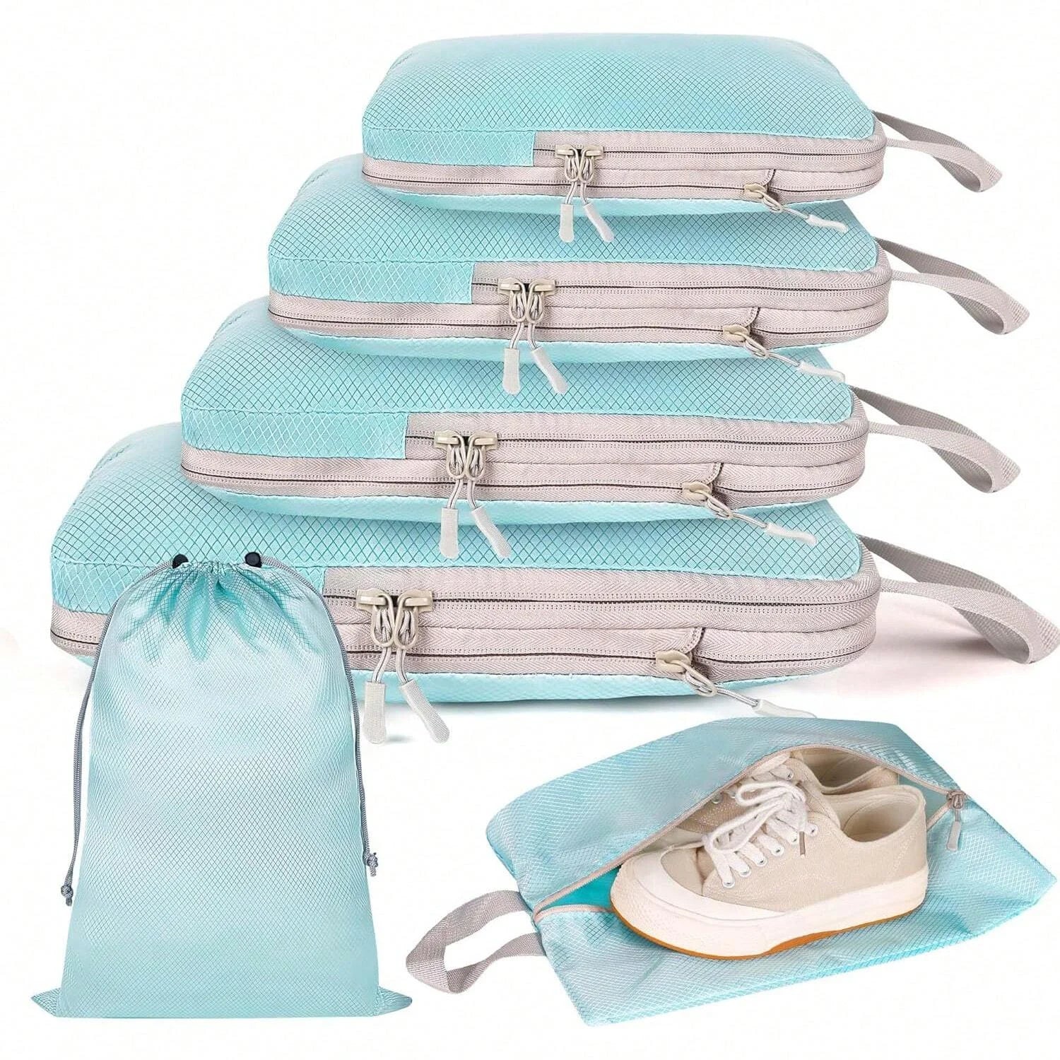 nsemble de 6 organiseurs de valise en tissu compressible turquoise