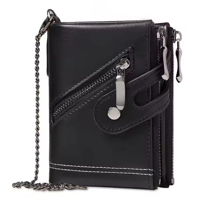 Portefeuille RFID en cuir pour homme - protection anti-piratage noir