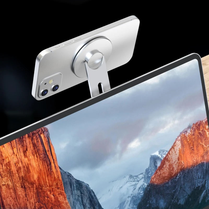 Support magnétique MagSafe en usage, maintien stable pour smartphone en mode paysage